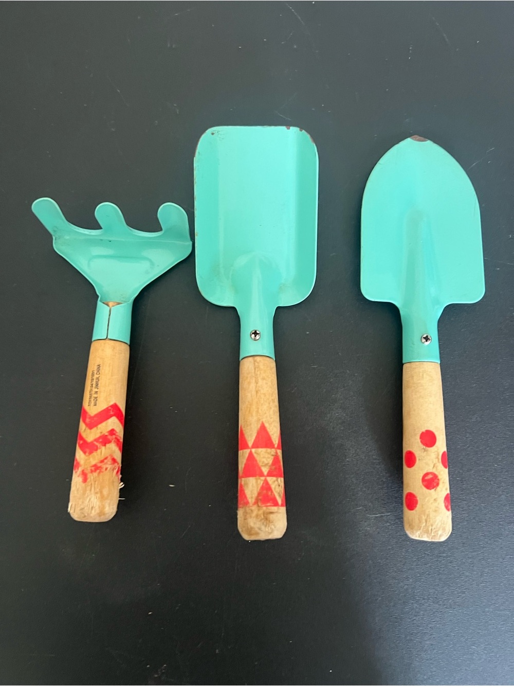 Kids Garden Tool Set - Turquoise Handheld Rake, Trowel & Scoop